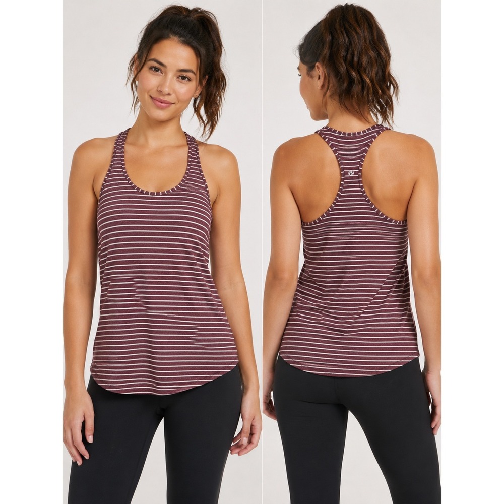 Lululemon Cool Racerback Tank Top‎ Striped Burgundy White Athletic Yoga Gym